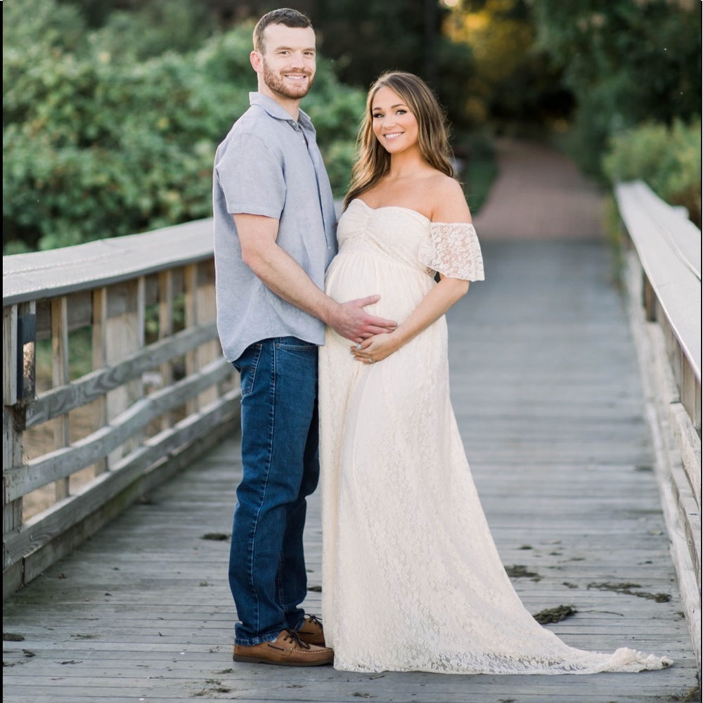Champagne lace maternity dress